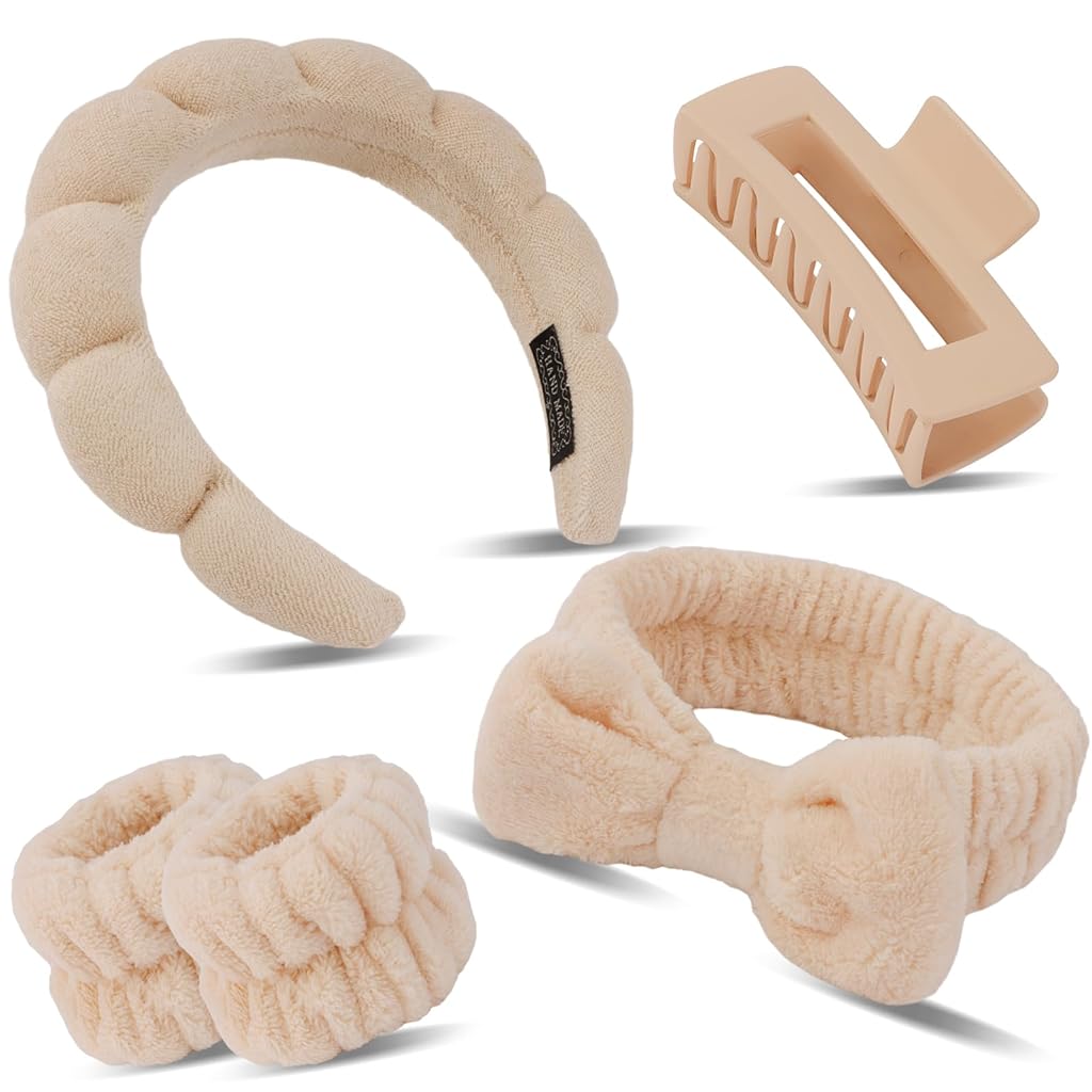 MAYCREATE® Spa Headband Wristband Set with Hair Clips Skincare Headbands for Washing Face Skin Care Puffy Makeup Headband Wrist Bands Preppy Teen Girl Women Gifts MAYCREATE® Spa Headband Wristband Set with Hair Clips Skincare Headbands for Washing Face Skin Care Puffy Makeup Headband Wrist Bands Preppy Teen Girl Women Gifts